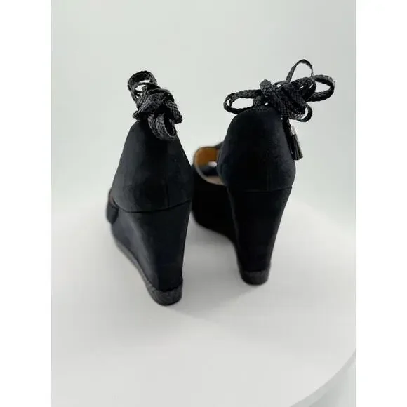 Michael Kors Wedges Womens 11M Navy Suede Ankel Wrap Lace Up Open Toe Braided - Picture 5 of 16